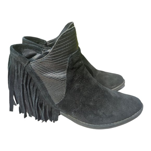 Reba Derbie Leather Suede Bootie‎ Fringe Black Boots Size 6 - Picture 1 of 7